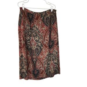Vintage Talbots Red Black Floral Paisley Wool Blend Wrap Midi Skirt Size 18WP